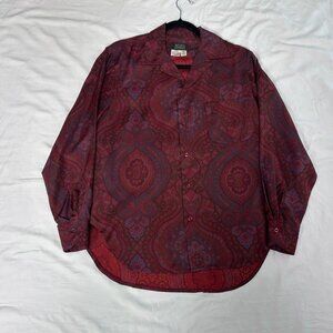 Wine Paisley Print 100% Silk Blouse Preowned Size 10